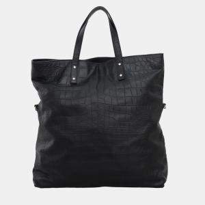 Saint Laurent Paris Black Crocodile Embossed Leather Tote Bag