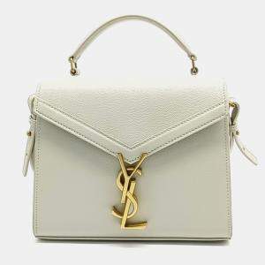 Saint Laurent Paris White Leather Cassandra top handle shoulder bag