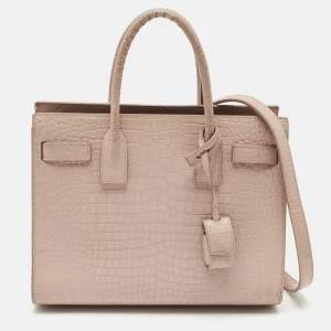 Saint Laurent Old Rose Croc Embossed Leather Baby Classic Sac De Jour Tote