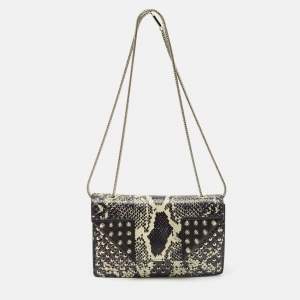 Saint Laurent Black Python and Leather Betty Studded Shoulder Bag