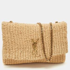 Saint Laurent Beige Raffia Kate Shoulder Bag