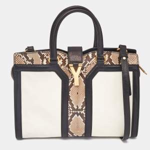 Saint Laurent Black/Beige Leather and Python Small Cabas Chyc Tote
