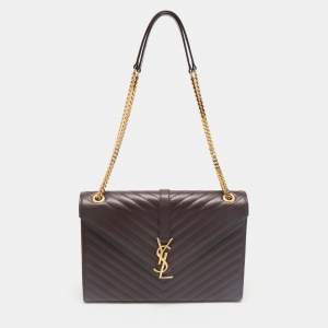 Saint Laurent Burgundy Matelassé Leather Large Monogram Envelope Shoulder Bag