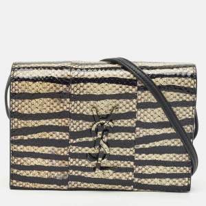 Saint Laurent Black/Cream Zebra Print Snakeskin Kate Strap Wallet