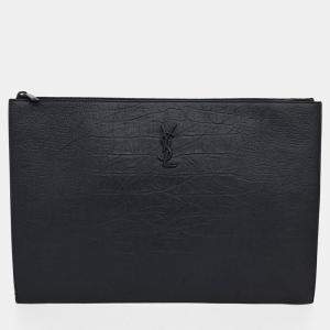 Saint Laurent Paris Black Leather Clutch