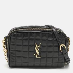 Saint Laurent Black Matelasse Carre Leather Cassandre Camera Bag