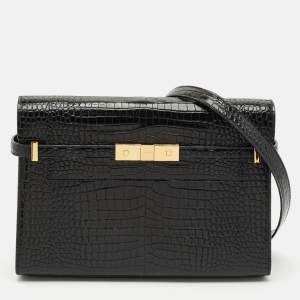 Saint Laurent Black Croc Embossed Leather Manhattan Shoulder Bag