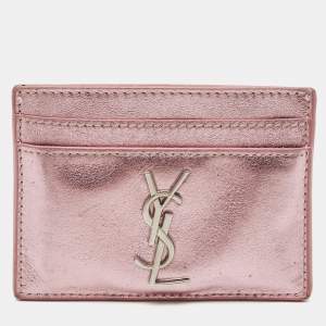 Saint Laurent Metallic Pink Leather Monogram Card Case