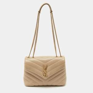 Saint Laurent Beige Matelassé Leather Small Loulou Shoulder Bag