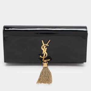 Saint Laurent Black Patent Leather Kate Tassel Clutch
