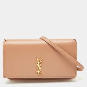 Saint Laurent Beige Leather Cassandre Phone Holder w/Strap