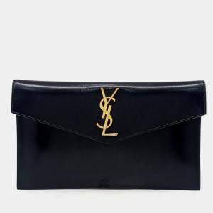 Saint Laurent Paris Black Leather Uptown Clutch