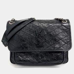Saint Laurent Paris Black Leather Niki Monogram Shoulder Bag