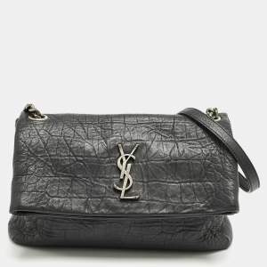 Saint Laurent Black Croc Embossed Leather West Hollywood Shoulder Bag