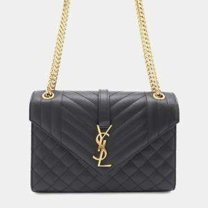 Saint Laurent Envelope Medium Calf Leather Black Chain Shoulder Bag 
