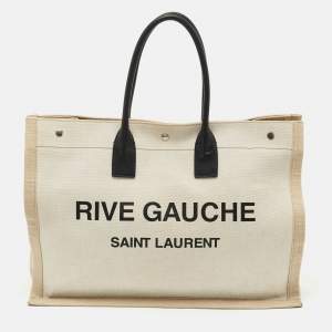 Saint Laurent Beige/Ivory Canvas and Leather Large Rive Gauche Tote