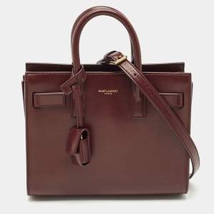 Saint Laurent Burgundy Leather Nano Classic Sac De Jour Tote
