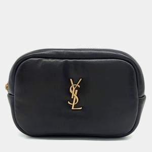 Saint Laurent Paris Black Leather Cosmetic Pouch