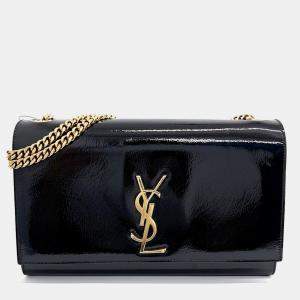 Saint Laurent Paris Black Patent Leather Monogram Chain Shoulder Bag