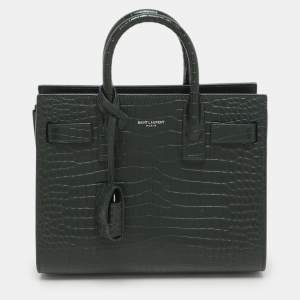 Saint Laurent Green Croc Embossed Leather Nano Classic Sac De Jour Tote