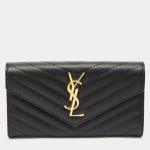 Saint Laurent Black Matelassé Leather Cassandre Wallet