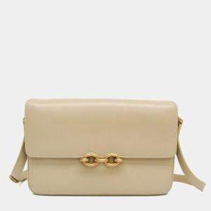 Saint Laurent Maillon Satchel Leather Shoulder Bag Beige