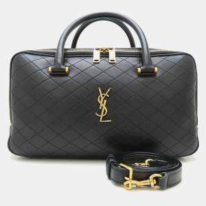 Yves Saint Laurent Rear Duffle Handbag 2Way Lambskin Black