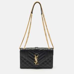 Saint Laurent Black Mixed Quilted Leather Small Envelope Flap Shoulder Bag
