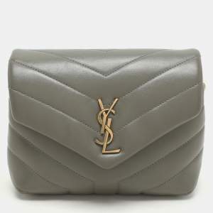 Saint Laurent Taupe Matelassé Leather Toy Loulou Crossbody Bag