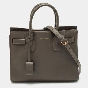 Saint Laurent Olive Green Leather Baby Classic Sac De Jour Tote