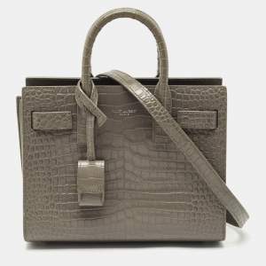 Saint Laurent Grey Croc Embossed Leather Nano Classic Sac De Jour Tote