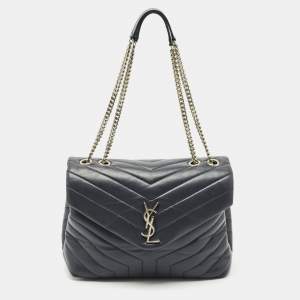 Saint Laurent Dark Grey Matelassé Leather Medium Loulou Shoulder Bag