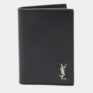 Saint Laurent Black Leather Tiny Cassandre Bifold Wallet