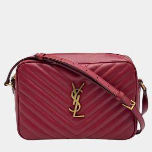 Saint Laurent Lou Camera Red Lambskin Leather Crossbody Bag