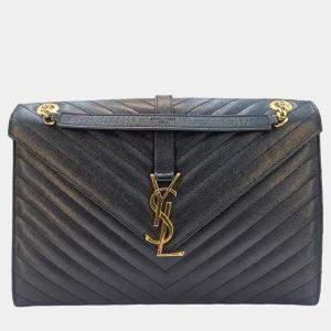 Saint Laurent Envelope Navy Chevron Grain Leather Shoulder Bag