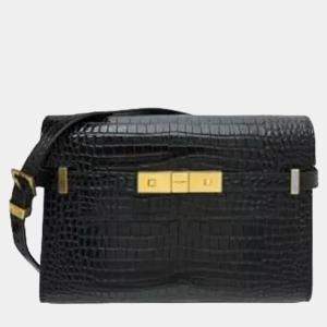 Saint Laurent Manhattan Black Embossed Leather Shoulder Bag