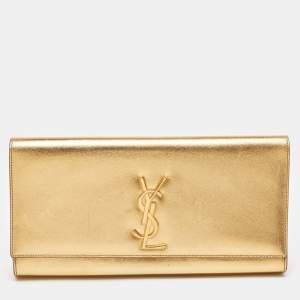 Saint Laurent Metallic Gold Leather Belle De Jour Flap Clutch