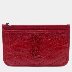 Saint Laurent Paris Red Leather Niki Ville Pouch