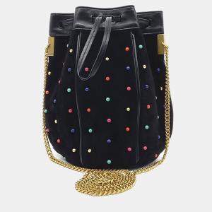 Saint Laurent Paris Black Suede Talita Bucket Chain Crossbody Bag