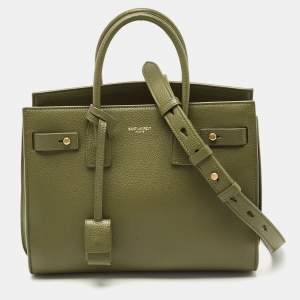 Saint Laurent Khaki Green Leather Baby Classic Sac De Jour Tote