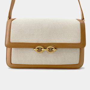 Saint Laurent Paris Le Maillon Beige Ivory Leather Canvas Shoulder Bag