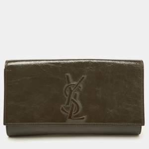 Pre Owned Yves Saint Laurent Grey Patent Leather Belle De Jour Flap Clutch