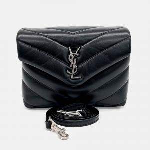 Saint Laurent Paris Black Leather Monogram Lulu Toy Crossbody Bag