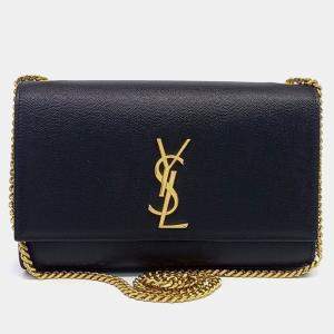 Saint Laurent Paris Black Leather Monogram Chain Shoulder Bag