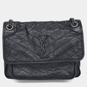 Saint Laurent Paris Black Leather Niki Monogram Shoulder Bag