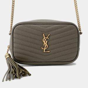 Pre Owned Saint Laurent Paris Lou Tassel Chain Shoulder Bag Khaki Leather
