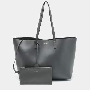 مملوكة مسبقًا Saint Laurent Storm Grey Leather Large East/West Shopper Tote