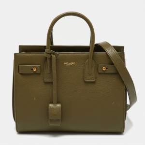 Pre Owned Saint Laurent Olive Green Leather Baby Classic Sac De Jour Supple Tote