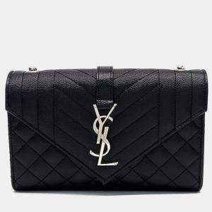 Pre Owned Saint Laurent Paris Black Leather Monogram Chain Shoulder Bag