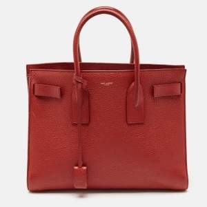 Pre Owned Saint Laurent Red Grained Leather Large Classic Sac De Jour Tote